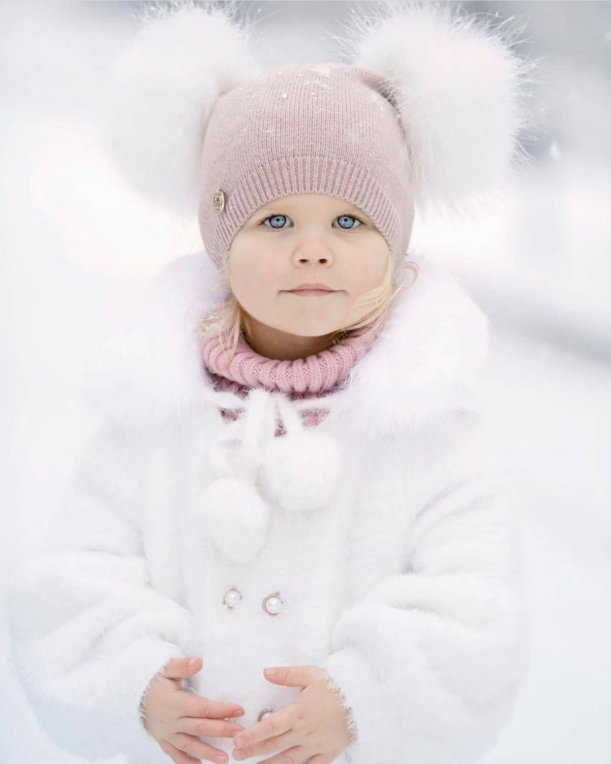 Petite Maison Kids - Sasha Angora Double Pom Beanie Hat: Natural Pom Petite Maison Kids