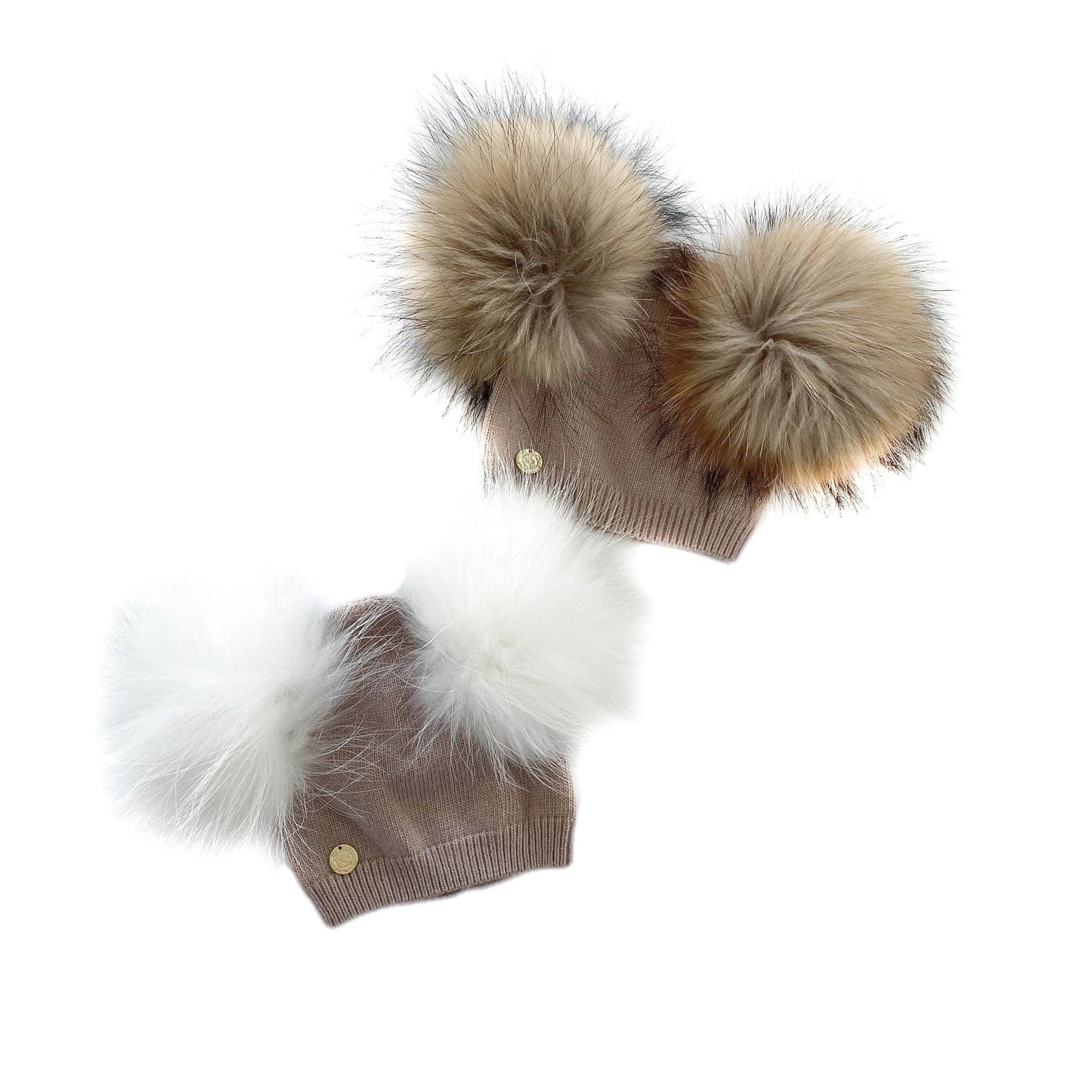 Petite Maison Kids - Sasha Angora Double Pom Beanie Hat: Natural Pom Petite Maison Kids