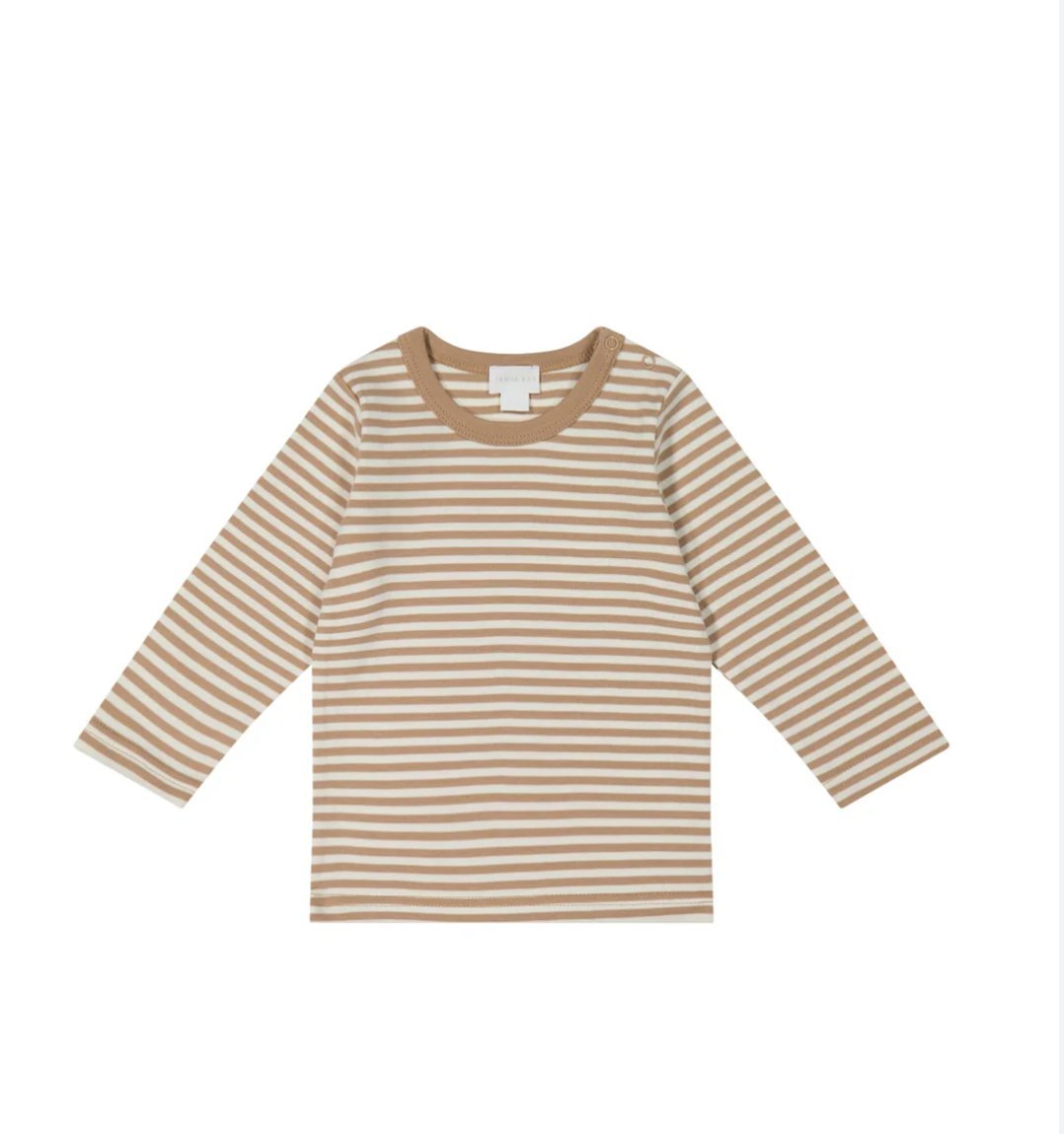 Pima Cotton Vinny Long Sleeve Top - Narrow Stripe Cafe Au Lait (Copy) Jamie Kay