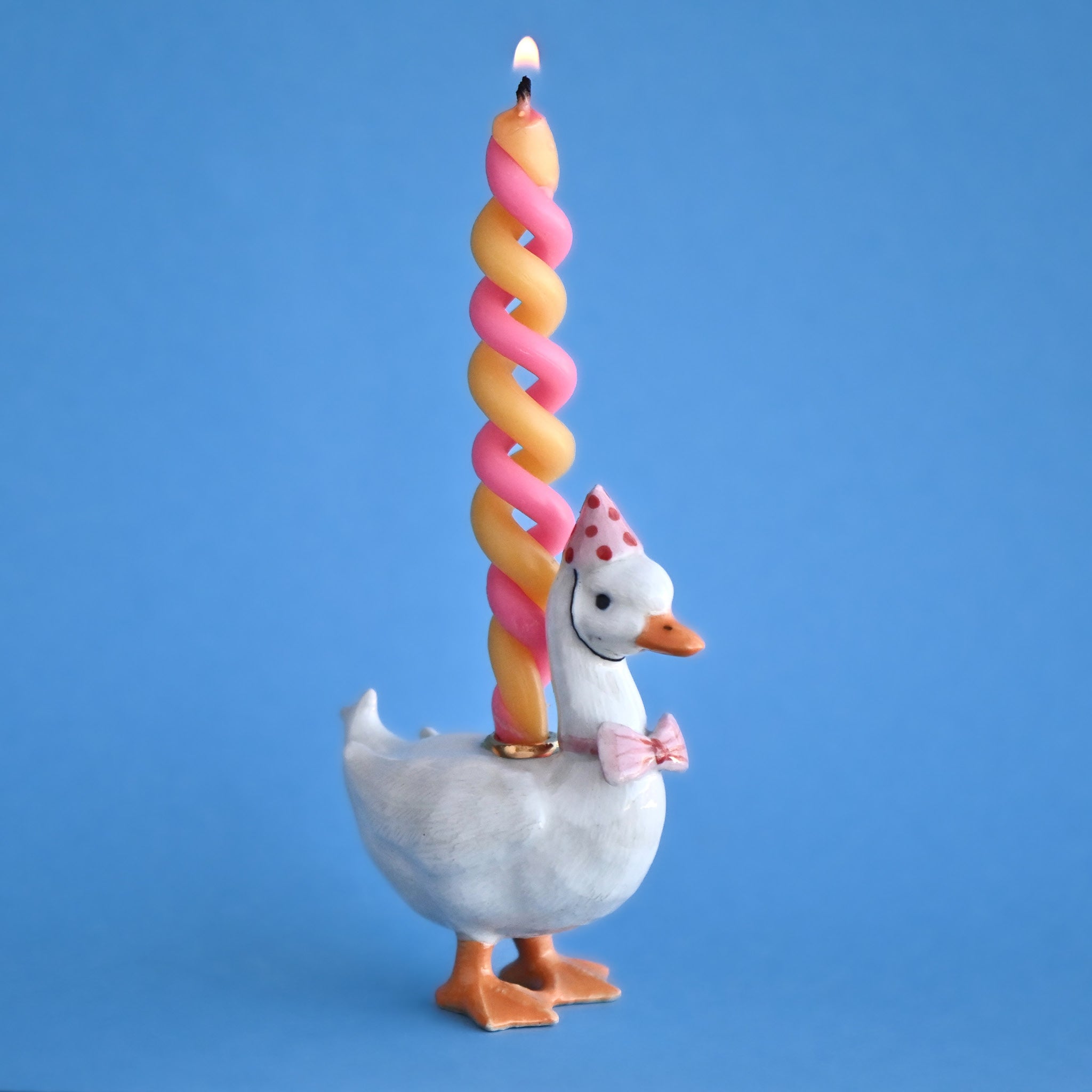 Camp Hollow Pink Goose Birthday Candle Holder | Porcelain Cake Topper