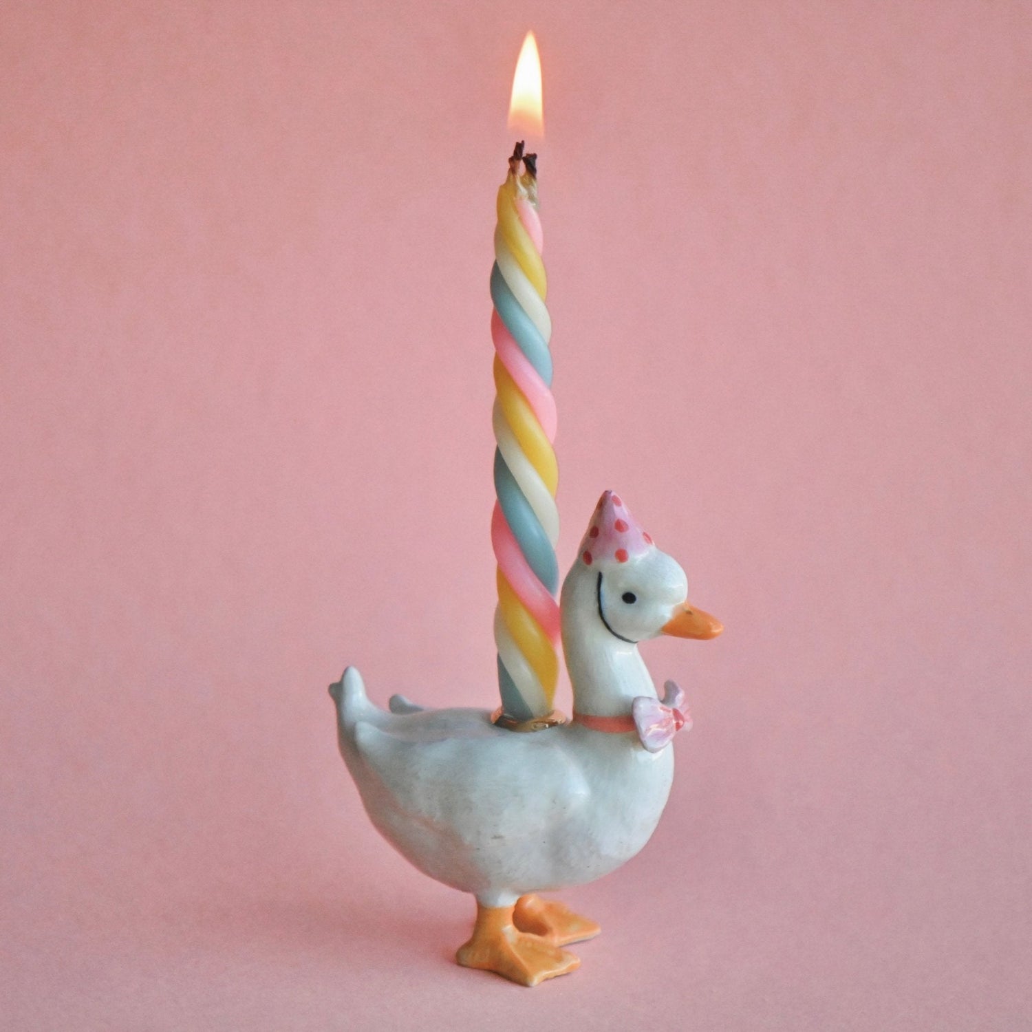 Camp Hollow Pink Goose Birthday Candle Holder | Porcelain Cake Topper
