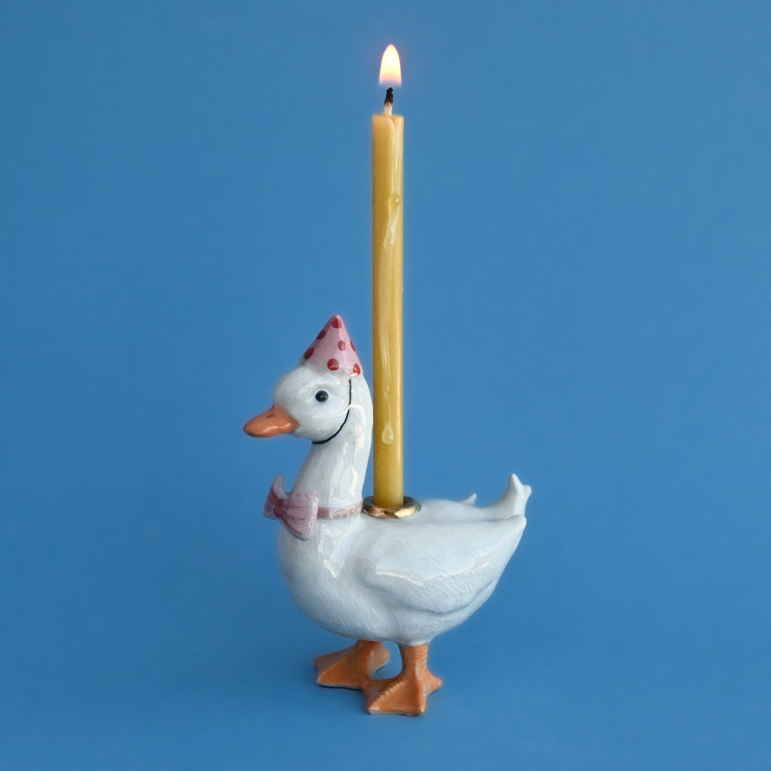 Camp Hollow Pink Goose Birthday Candle Holder | Porcelain Cake Topper