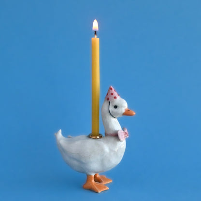 Camp Hollow Pink Goose Birthday Candle Holder | Porcelain Cake Topper