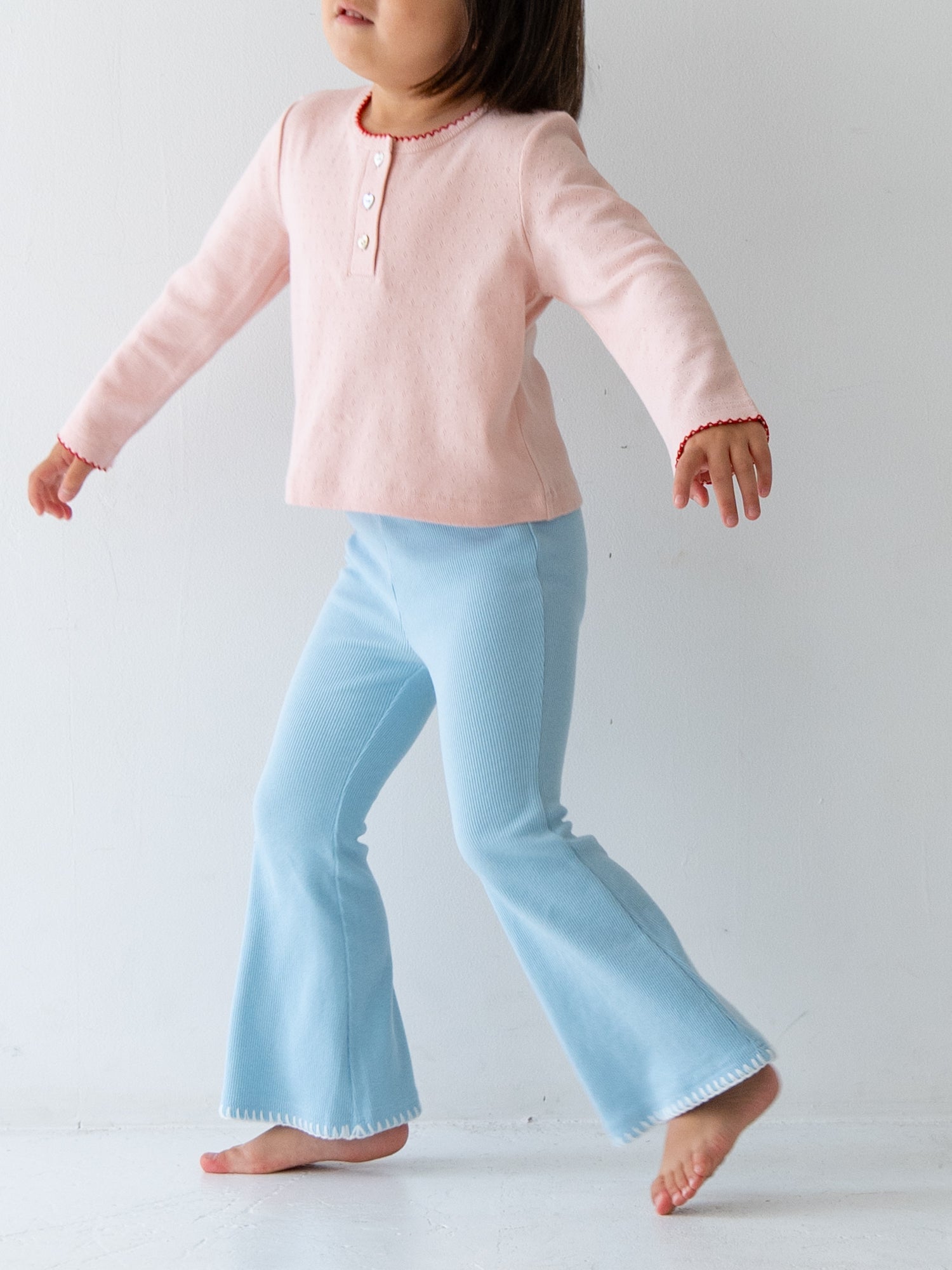 Pippi + Lotta Stitch Flare Pants - Blue | Soft Ribbed Flare Pants for Kids Pippi + Lotta