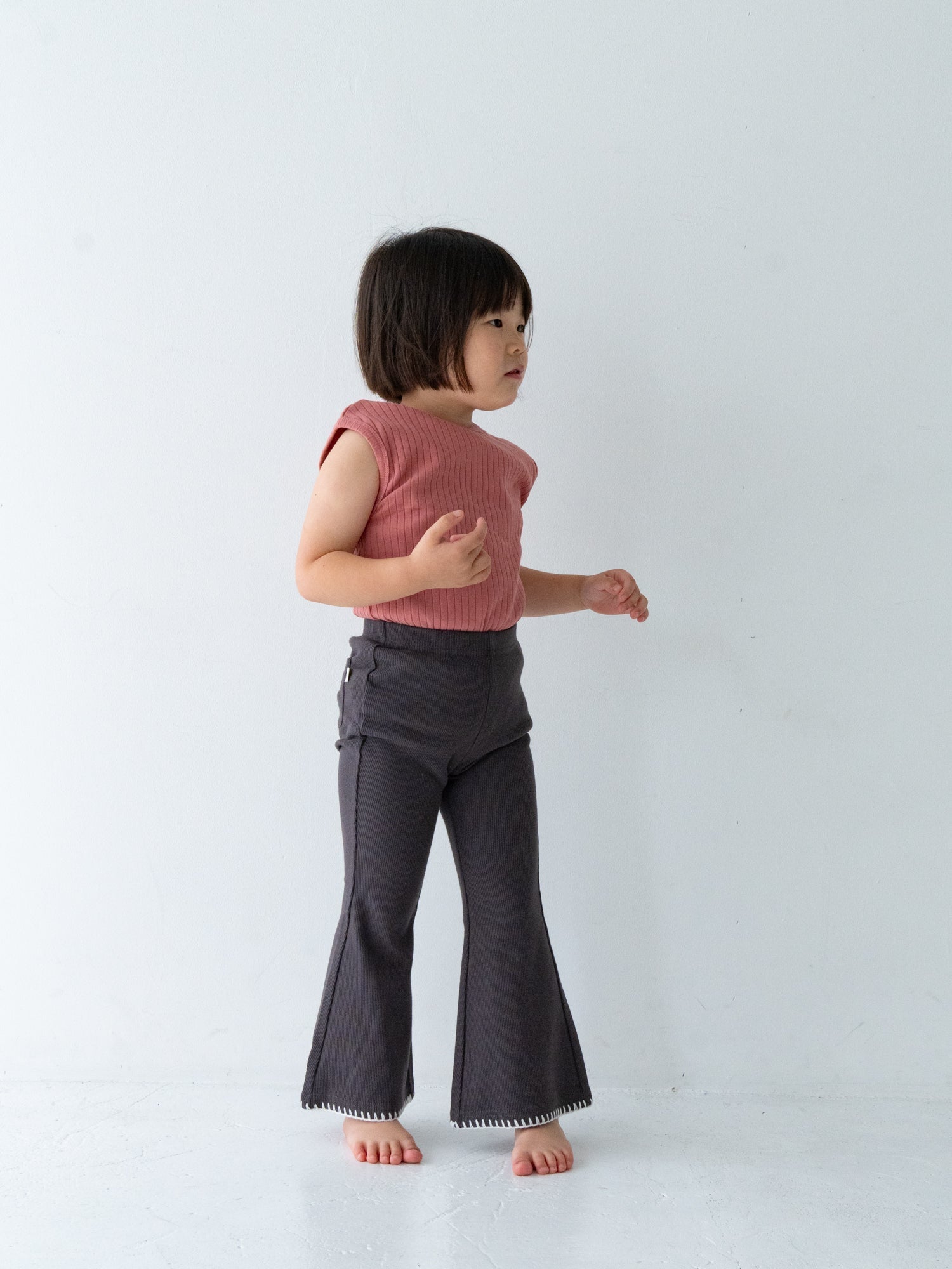 Pippi + Lotta Stitch Flare Pants - Charcoal | Soft Ribbed Flare Pants for Kids Pippi + Lotta