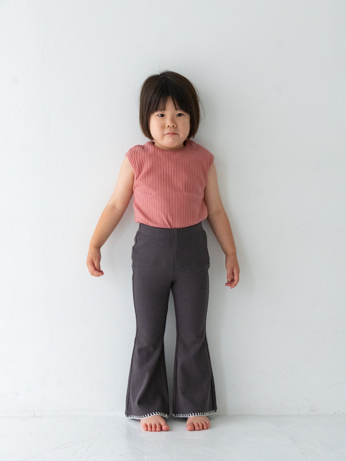 Pippi + Lotta Stitch Flare Pants - Charcoal | Soft Ribbed Flare Pants for Kids Pippi + Lotta