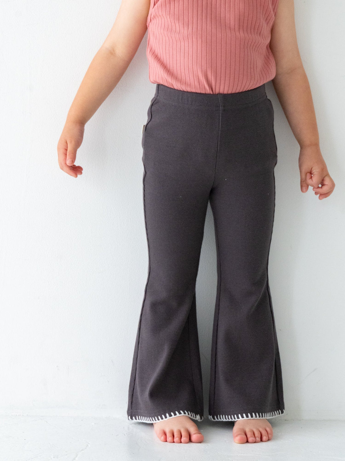 Pippi + Lotta Stitch Flare Pants - Charcoal | Soft Ribbed Flare Pants for Kids Pippi + Lotta