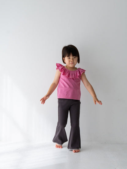 Pippi + Lotta Stitch Flare Pants - Charcoal | Soft Ribbed Flare Pants for Kids Pippi + Lotta