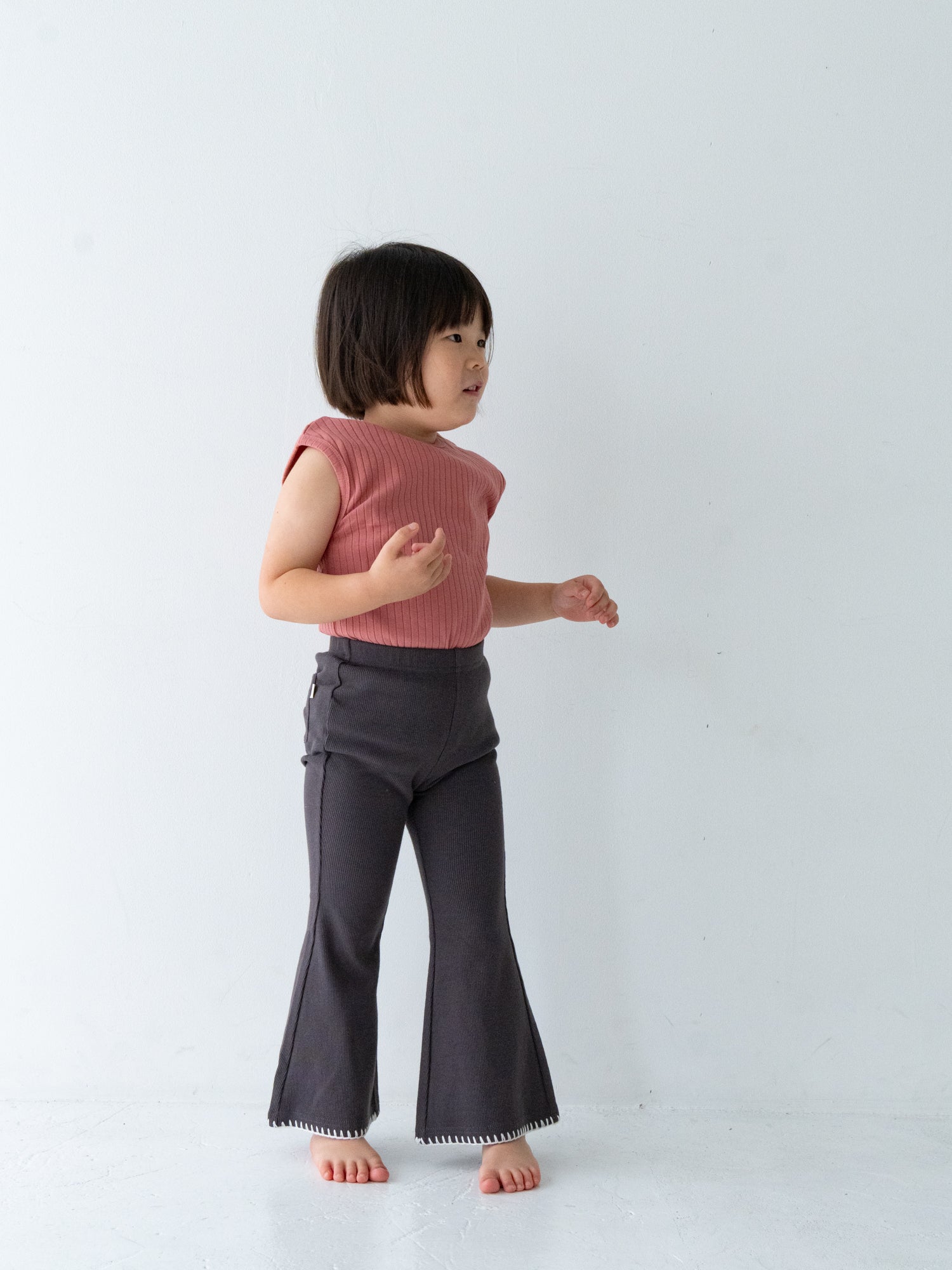 Pippi + Lotta Stitch Flare Pants - Charcoal | Soft Ribbed Flare Pants for Kids Pippi + Lotta