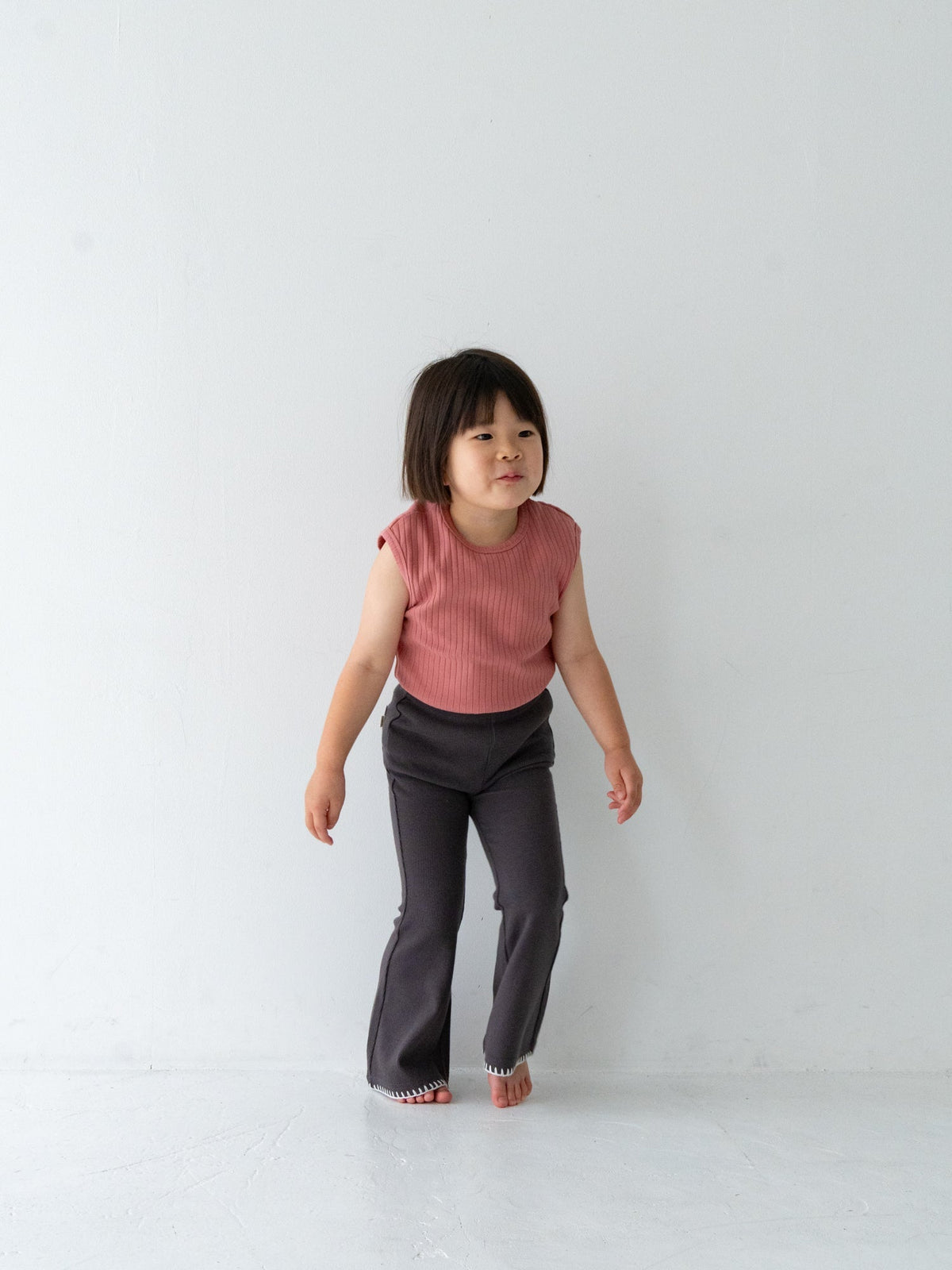 Pippi + Lotta Stitch Flare Pants - Charcoal | Soft Ribbed Flare Pants for Kids Pippi + Lotta