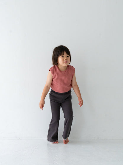 Pippi + Lotta Stitch Flare Pants - Charcoal | Soft Ribbed Flare Pants for Kids Pippi + Lotta