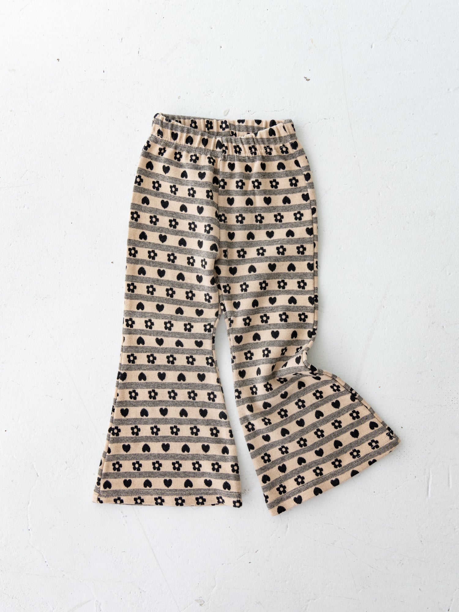 Pippi+Lotta Flower Flare Heart Printed Pants Beige Black Pippi+Lotta