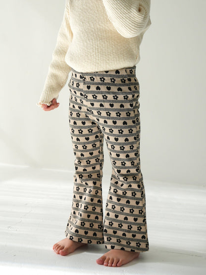 Pippi+Lotta Flower Flare Heart Printed Pants Beige Black Pippi+Lotta