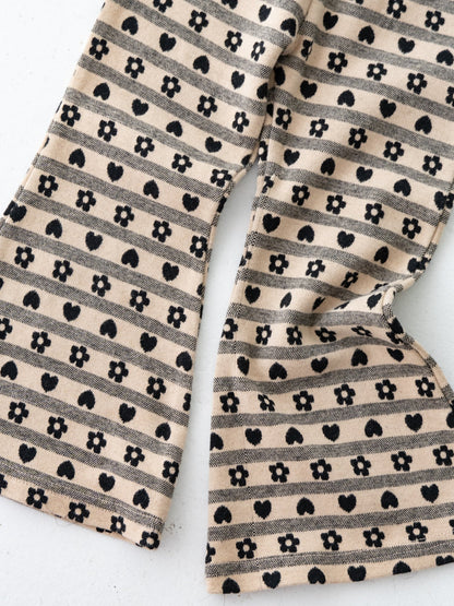 Pippi+Lotta Flower Flare Heart Printed Pants Beige Black Pippi+Lotta
