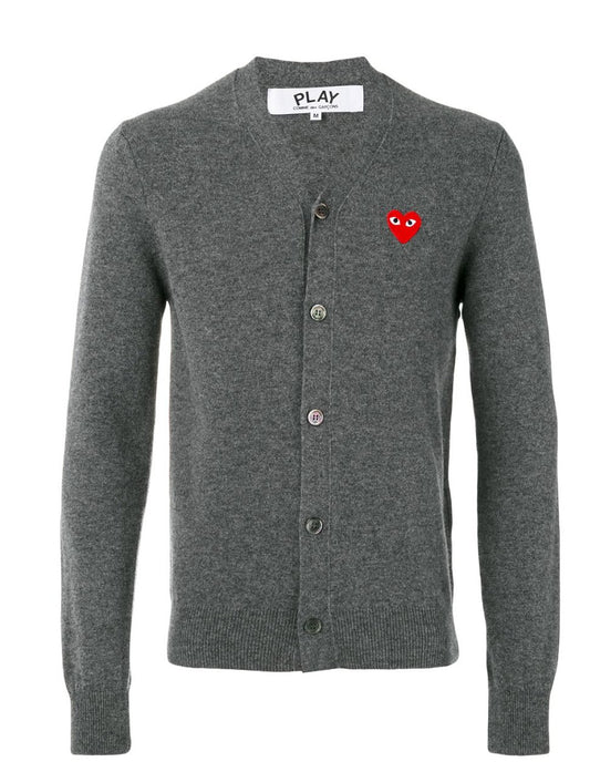 PLAY COMME DES GARÇONS PLAY embroidered heart wool - knit cardigan Light Grey COMME DES GARÇONS PLAY - enjoykidsus