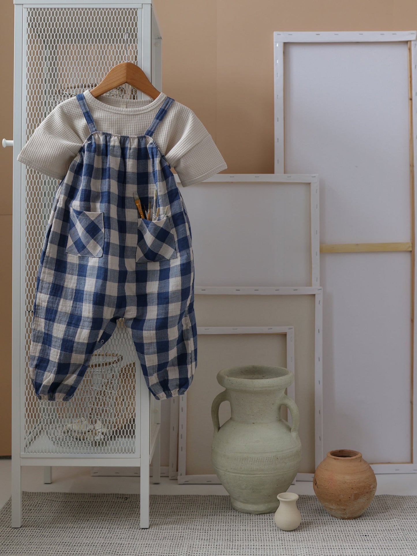 Pottery Blue Gingham Artisan Jumpsuit Organic Zoo - enjoykidsus