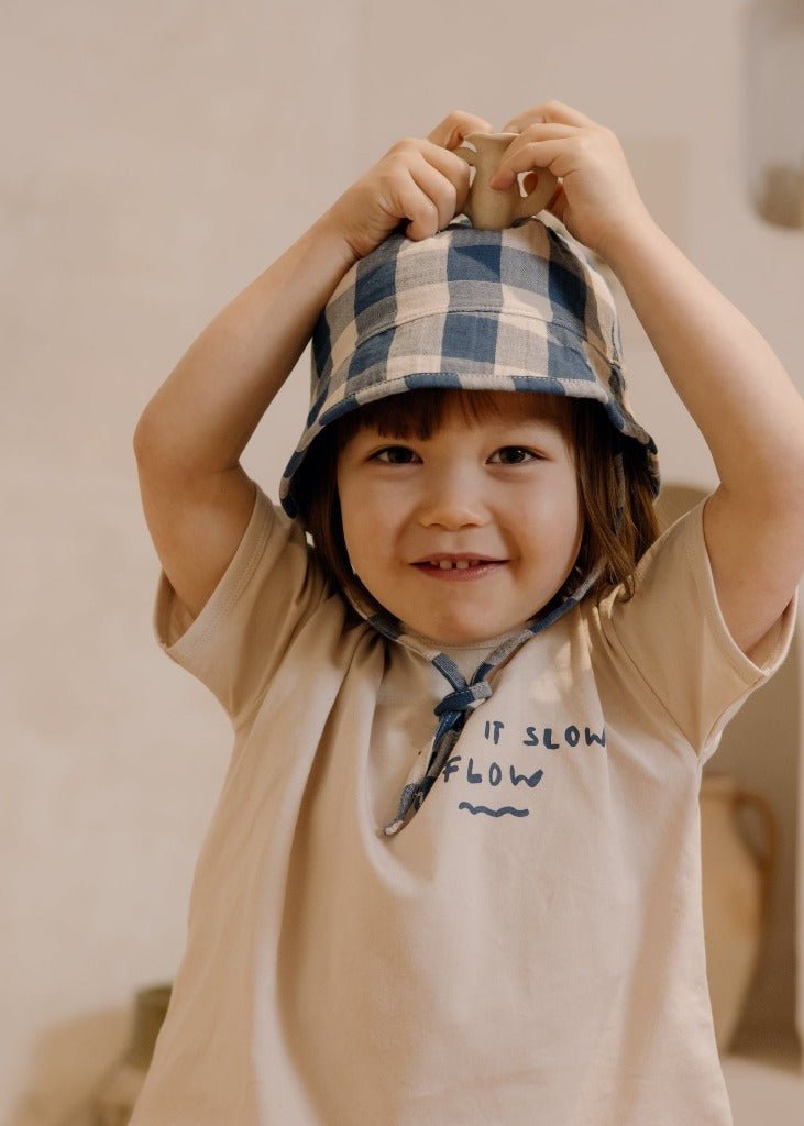 Pottery Blue Gingham Bucket Sun Hat Organic Zoo - enjoykidsus