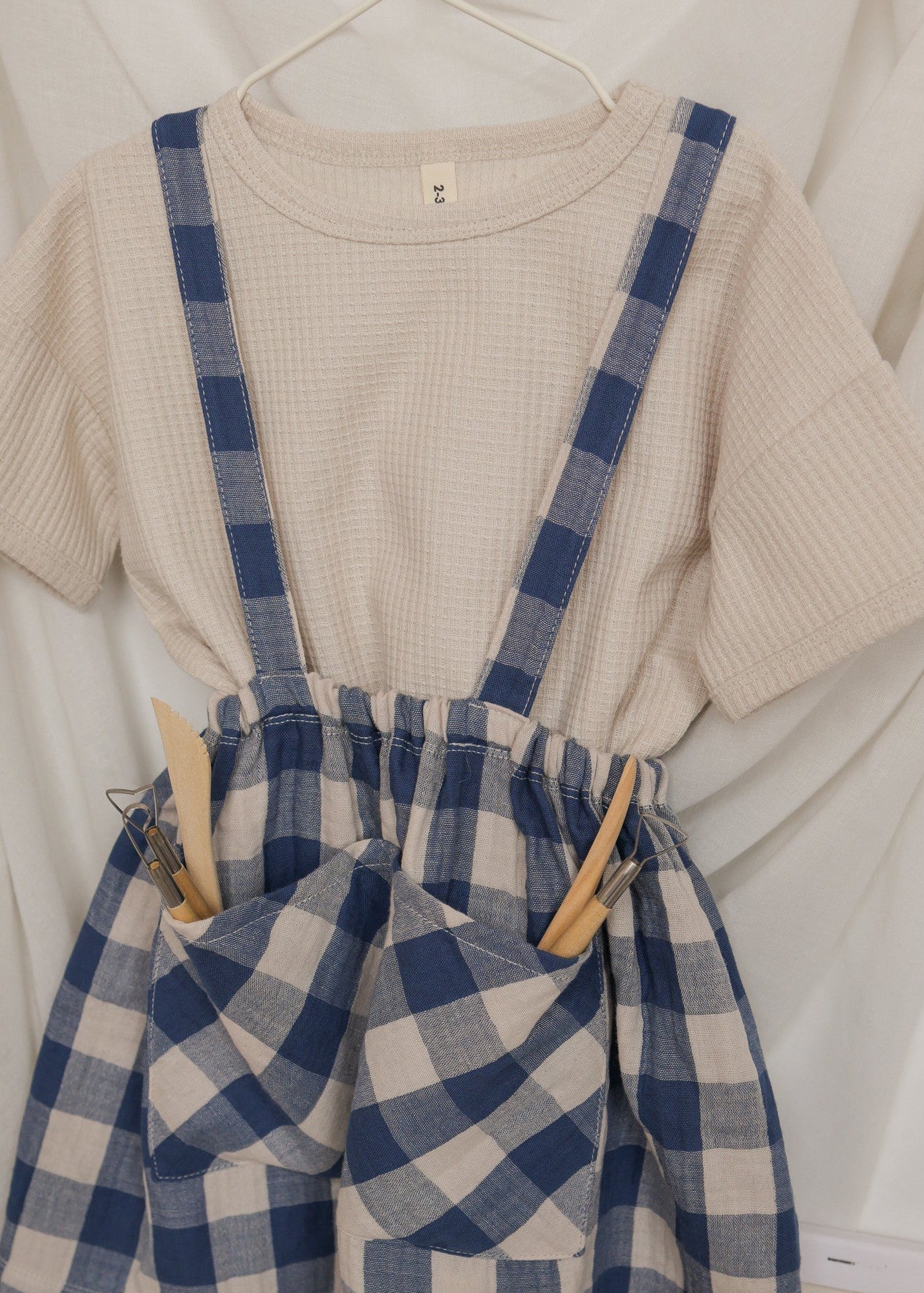 Organic Zoo Pottery Blue Gingham Maker Crossback Skirt Organic Zoo