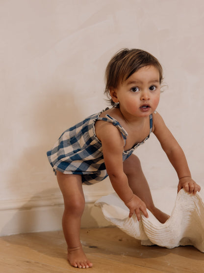 Pottery Blue Gingham Spaghetti Bodysuit Organic Zoo - enjoykidsus