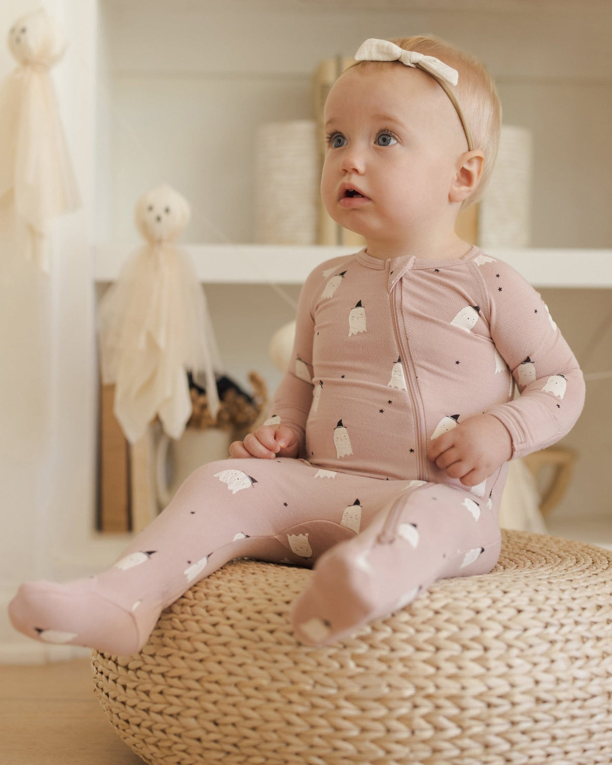 Quincy Mae Bamboo Zip Footie || Pink Ghosts Quincy Mae New