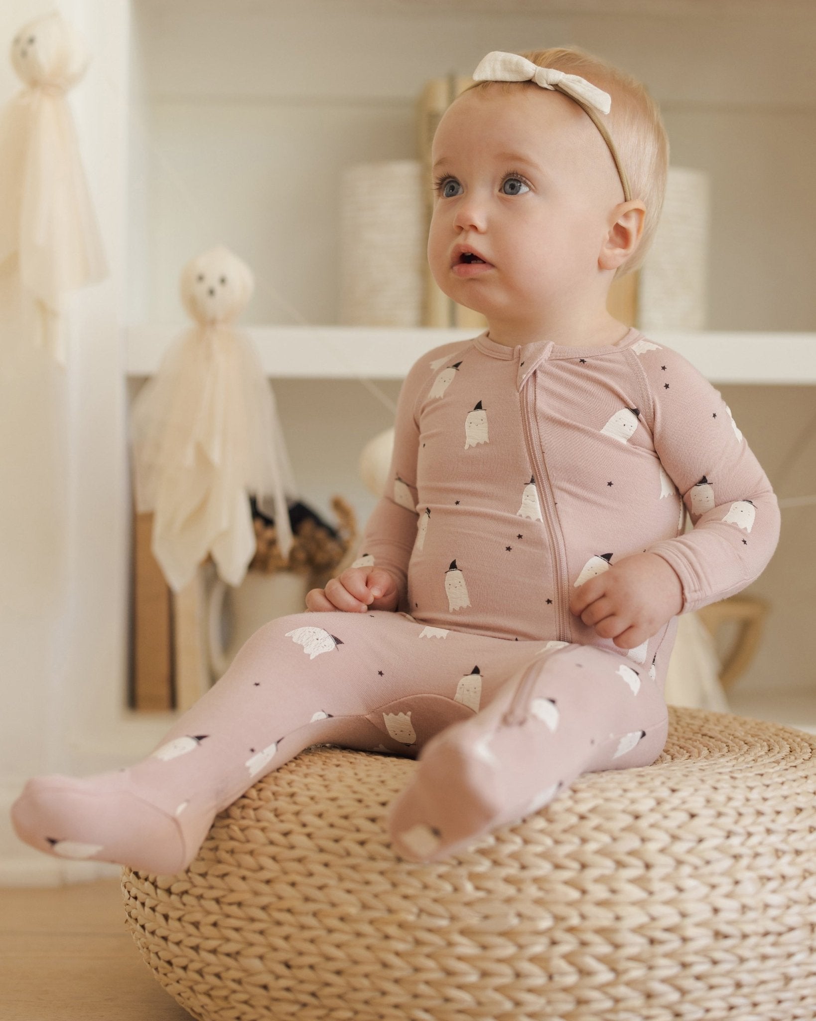 Quincy Mae Bamboo Zip Footie || Pink Ghosts Quincy Mae New