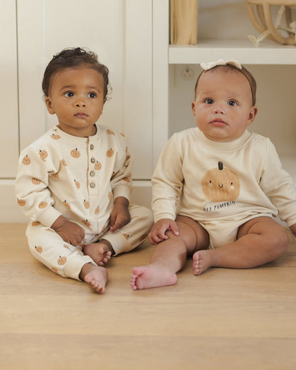 Quincy Mae Crewneck Bubble Romper || Pumpkin Quincy Mae New
