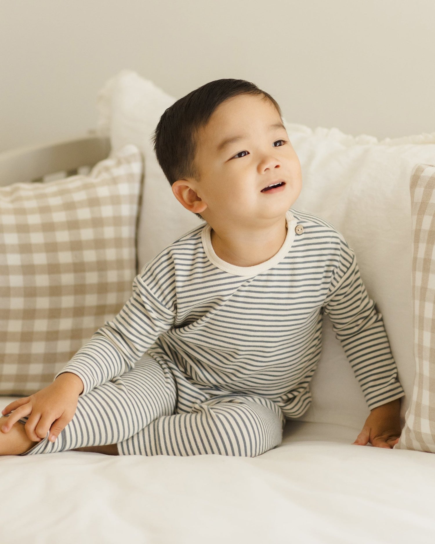 Quincy Mae Drawstring Pant || Ocean Micro Stripe Quincy Mae