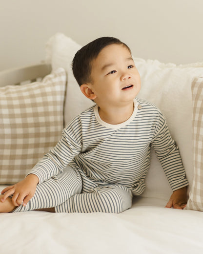 Quincy Mae Drawstring Pant || Ocean Micro Stripe Quincy Mae