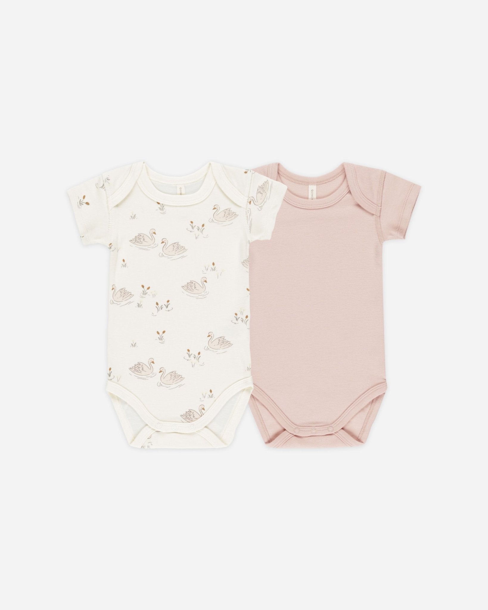 Quincy Mae Short Sleeve Bodysuit, 2 Pack || Swans, Bubblegum Quincy Mae