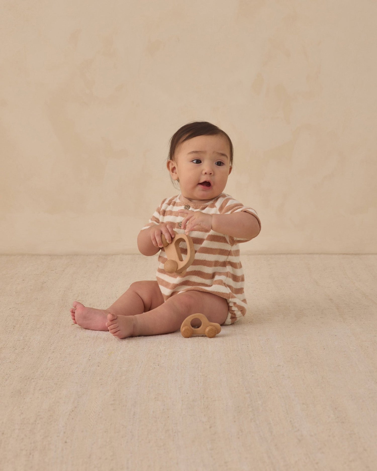 Quincy Mae Terry Henley Romper Latte Stripe Quincy Mae
