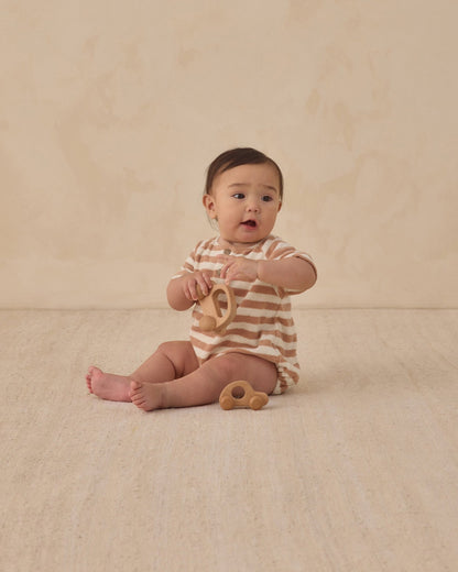 Quincy Mae Terry Henley Romper Latte Stripe Quincy Mae