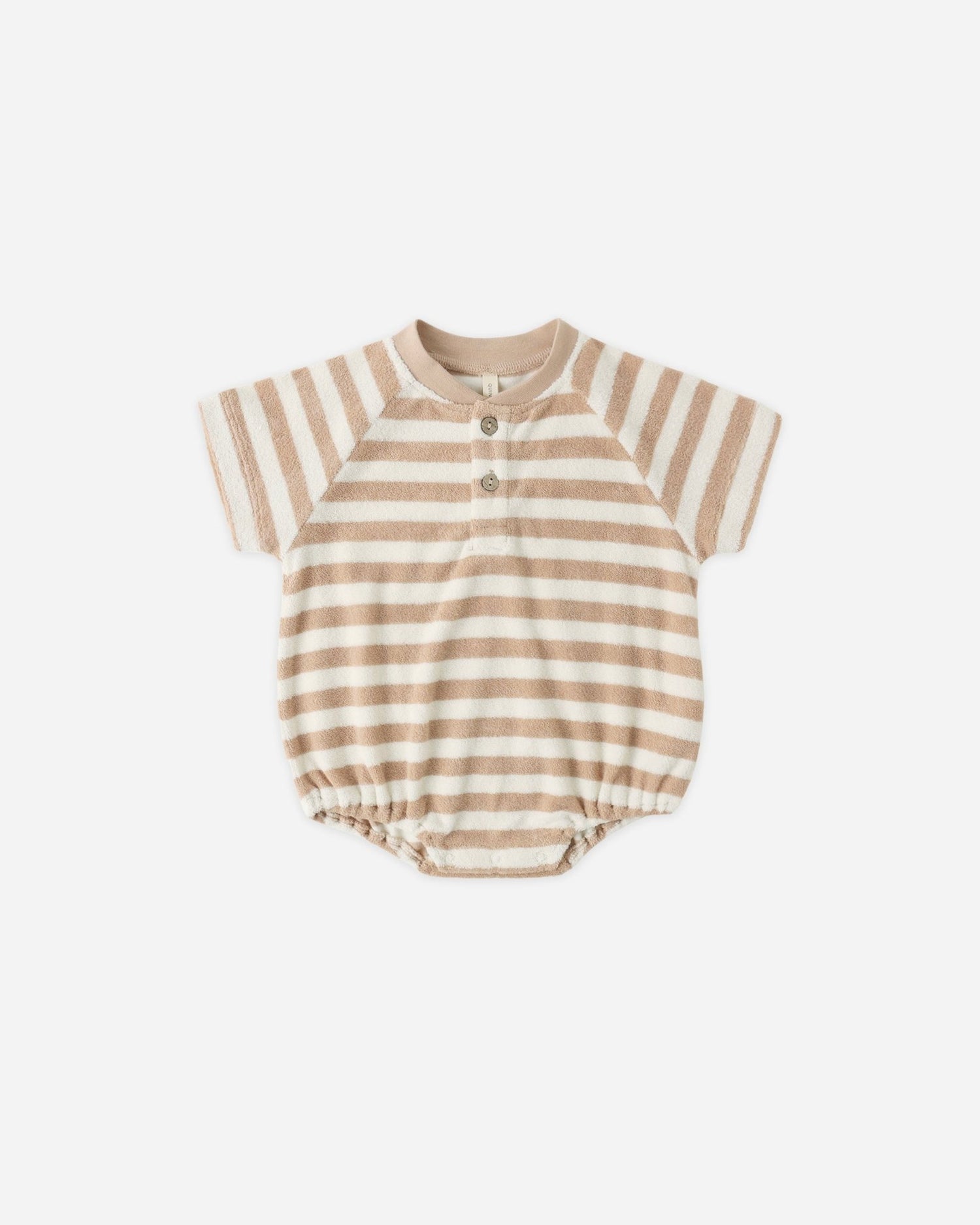 Quincy Mae Terry Henley Romper Latte Stripe Quincy Mae