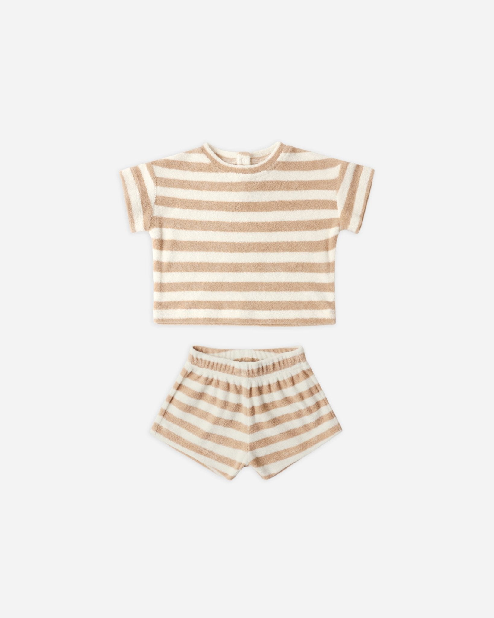 Quincy Mae Terry Tee + Short Set Latte Stripe Quincy Mae