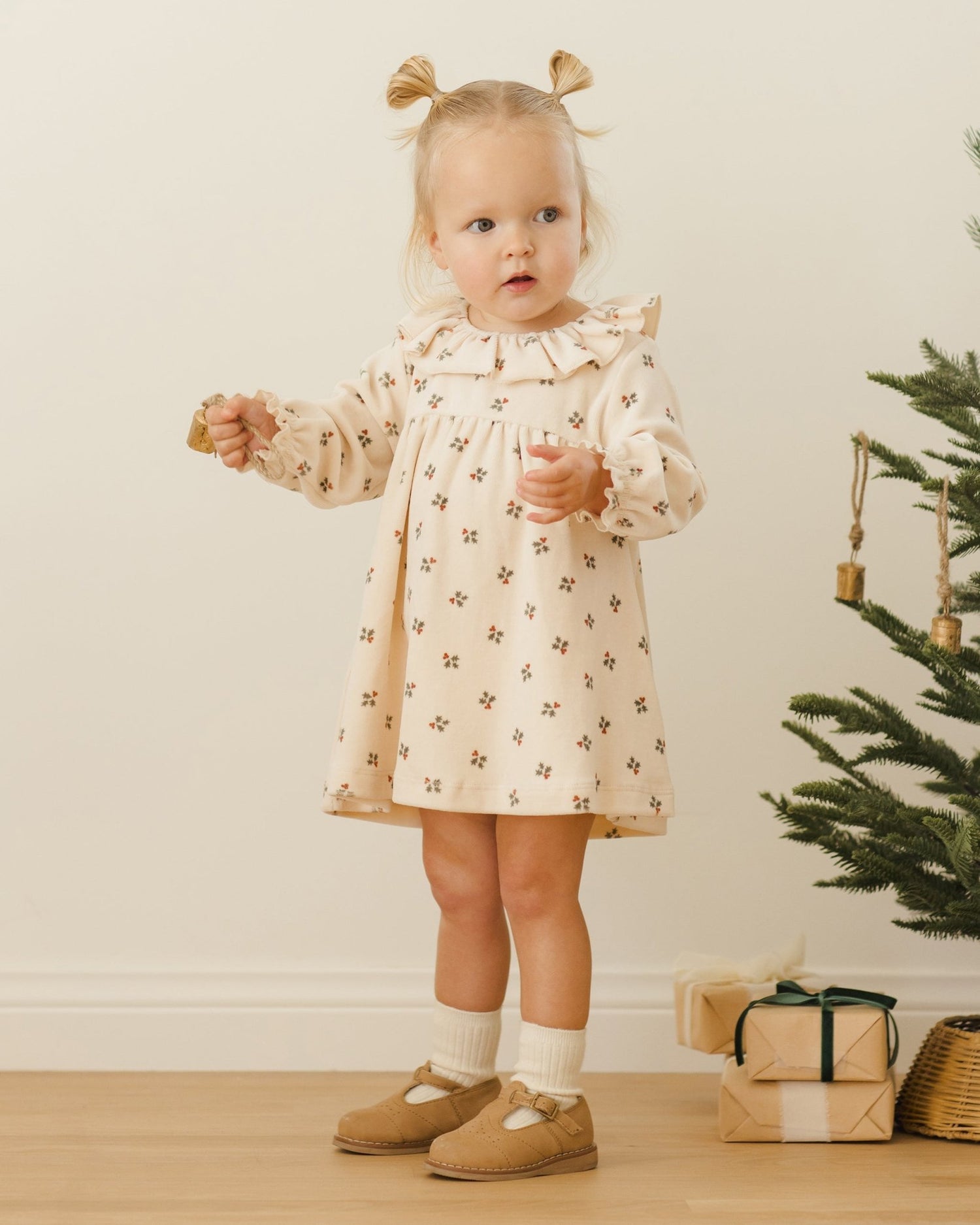 Quincy Mae Velour Baby Dress || Holly Berry Quincy Mae
