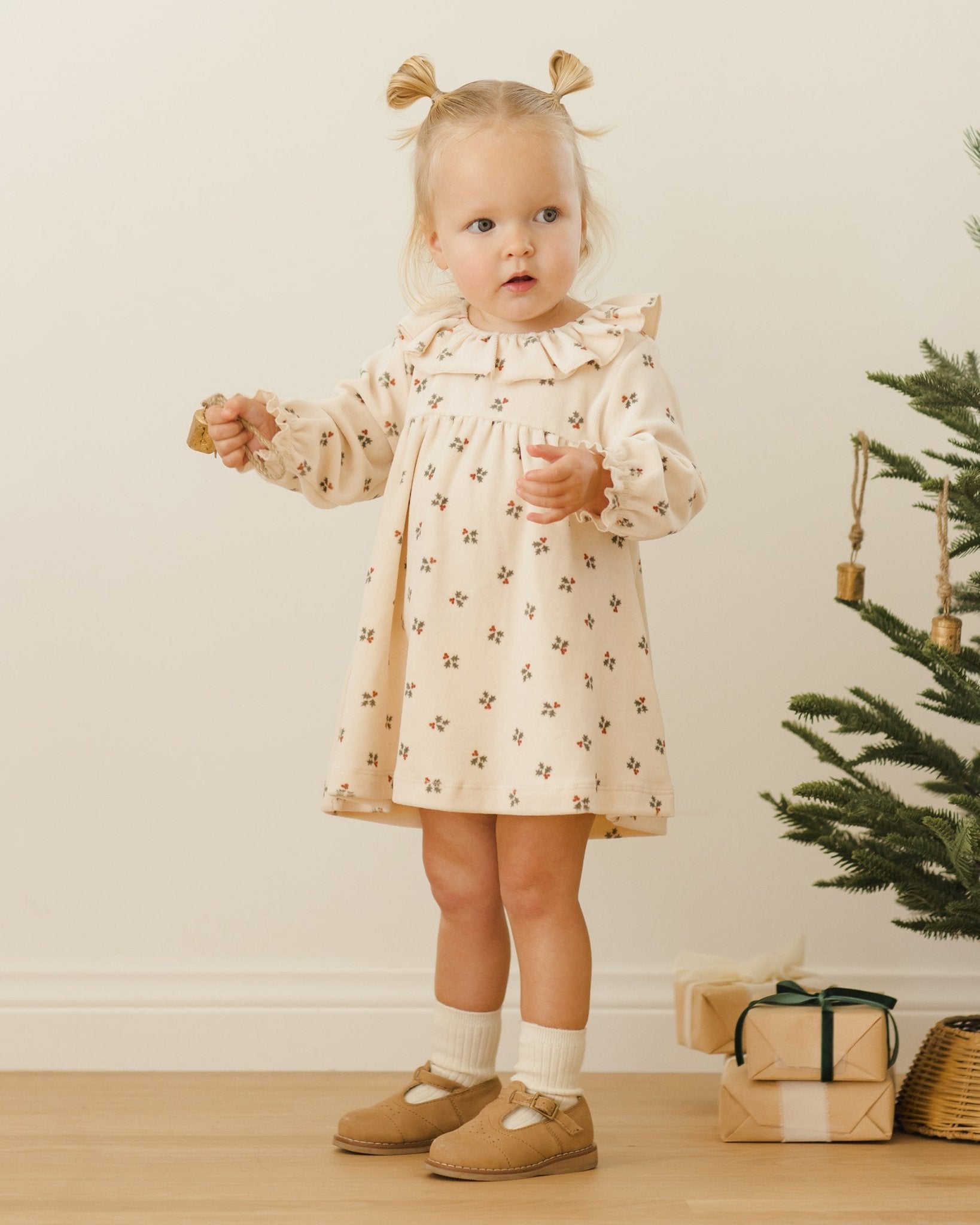 Quincy Mae Velour Baby Dress || Holly Berry Quincy Mae