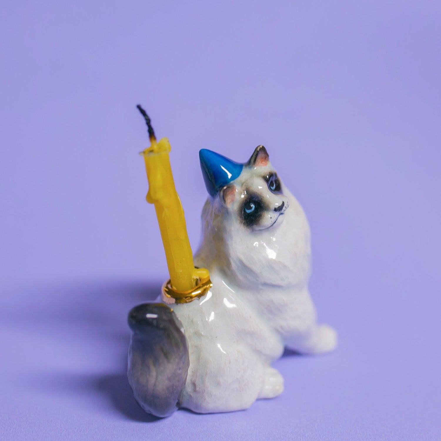Camp Hollow Ragdoll Cat Birthday Candle Holder | Porcelain Cake Topper
