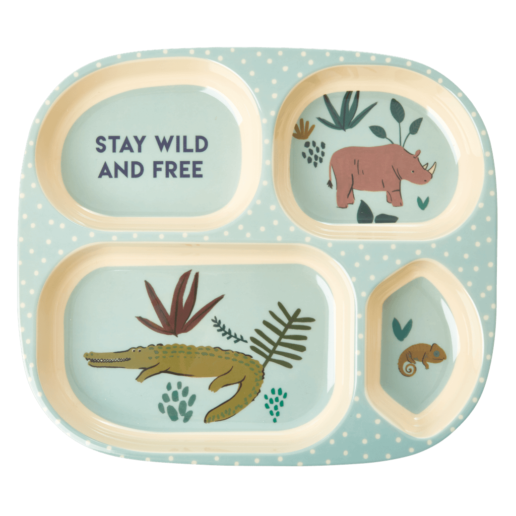 Rice by Rice Jungle Animals Divided Melamine Plate - Blue Rice by Rice