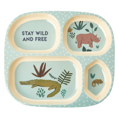 Rice by Rice Jungle Animals Divided Melamine Plate - Blue Rice by Rice