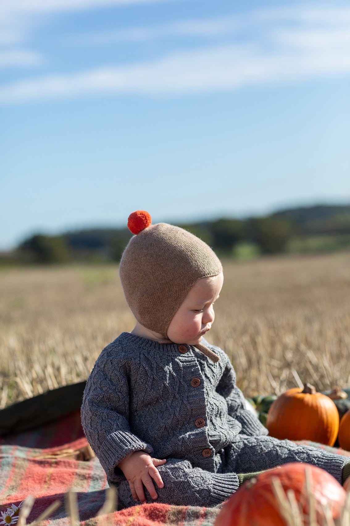 Rosie Sugden Mushroom and Flare cashmere baby bonnet detail