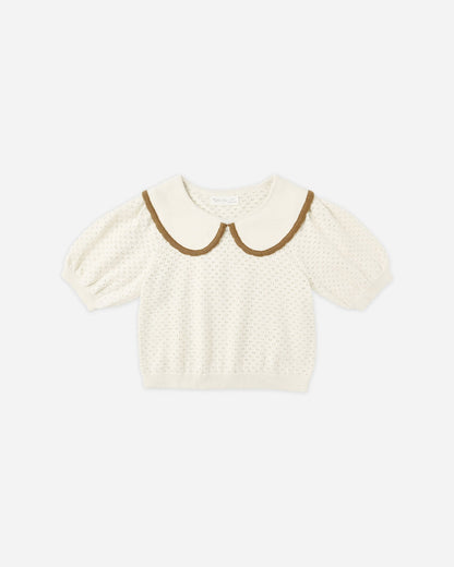 Rylee + Cru Pointelle Collared Top – Natural | Girls Knit Cotton Top Rylee + Cru