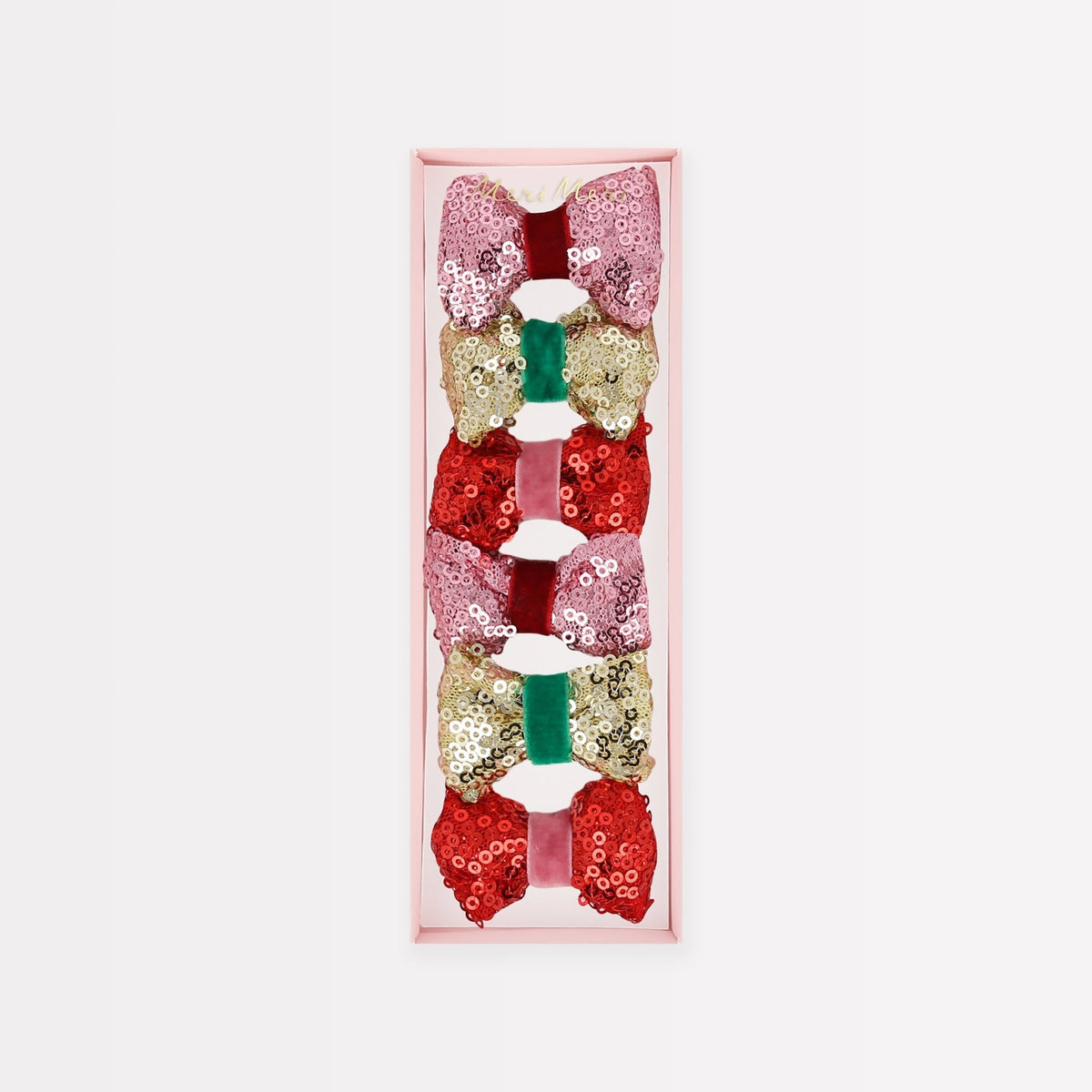 Sequin &amp; Velvet Mini Bow Hairclips (x 6) Meri Meri