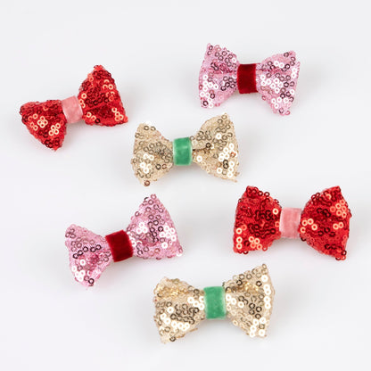 Sequin & Velvet Mini Bow Hairclips (x 6) Meri Meri - enjoykidsus