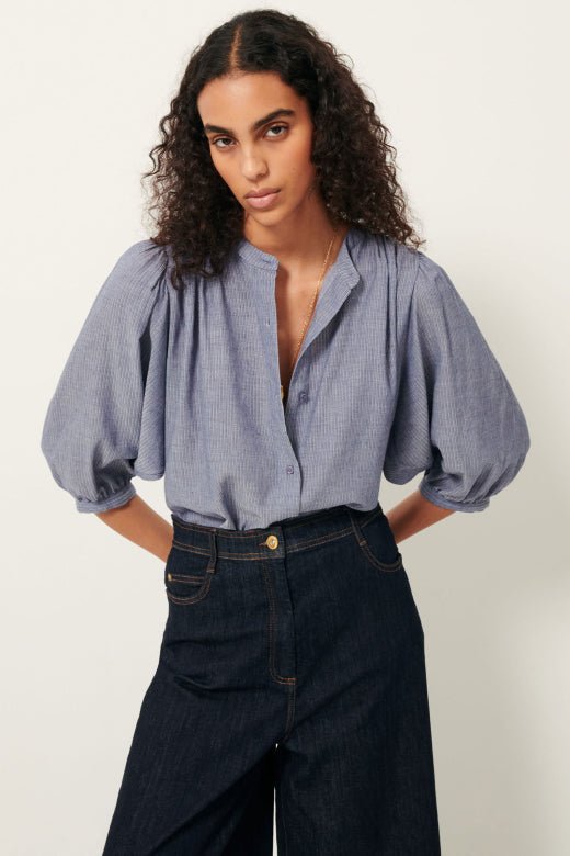 Sessùn A View Gathered Blouse – Chambray Blue Sessùn