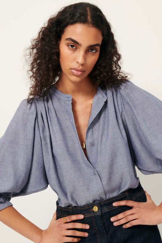 Sessùn A View Gathered Blouse – Chambray Blue Sessùn