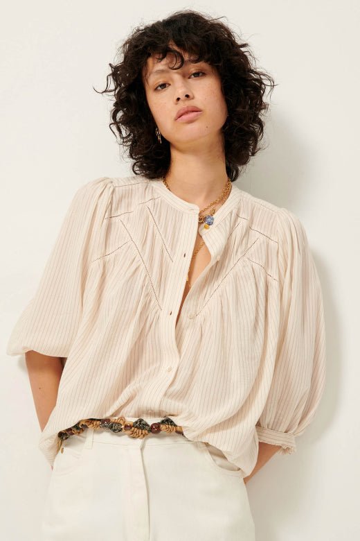 Sessùn SAVI Balloon Sleeve Jacquard Blouse – Sandblack Sessùn