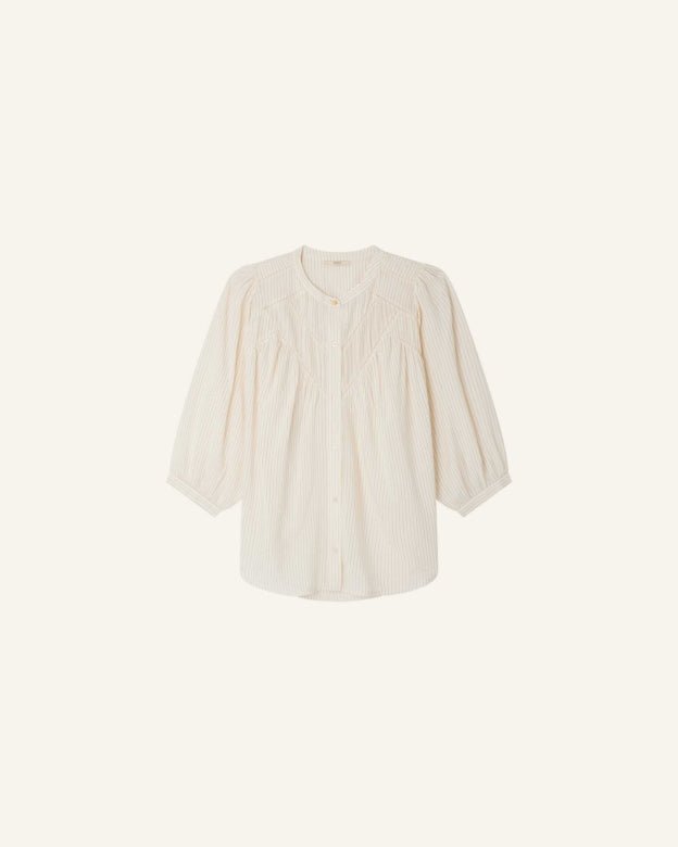 Sessùn SAVI Balloon Sleeve Jacquard Blouse – Sandblack Sessùn