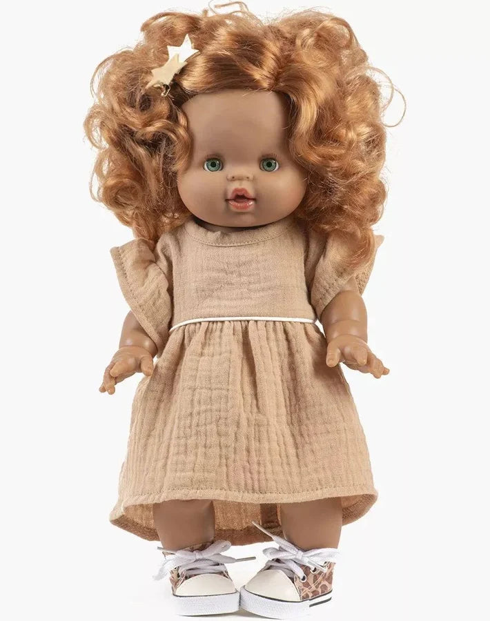Minikane Daisy Doll Dress &amp; Bow Headband in Cotton Gauze - Latte