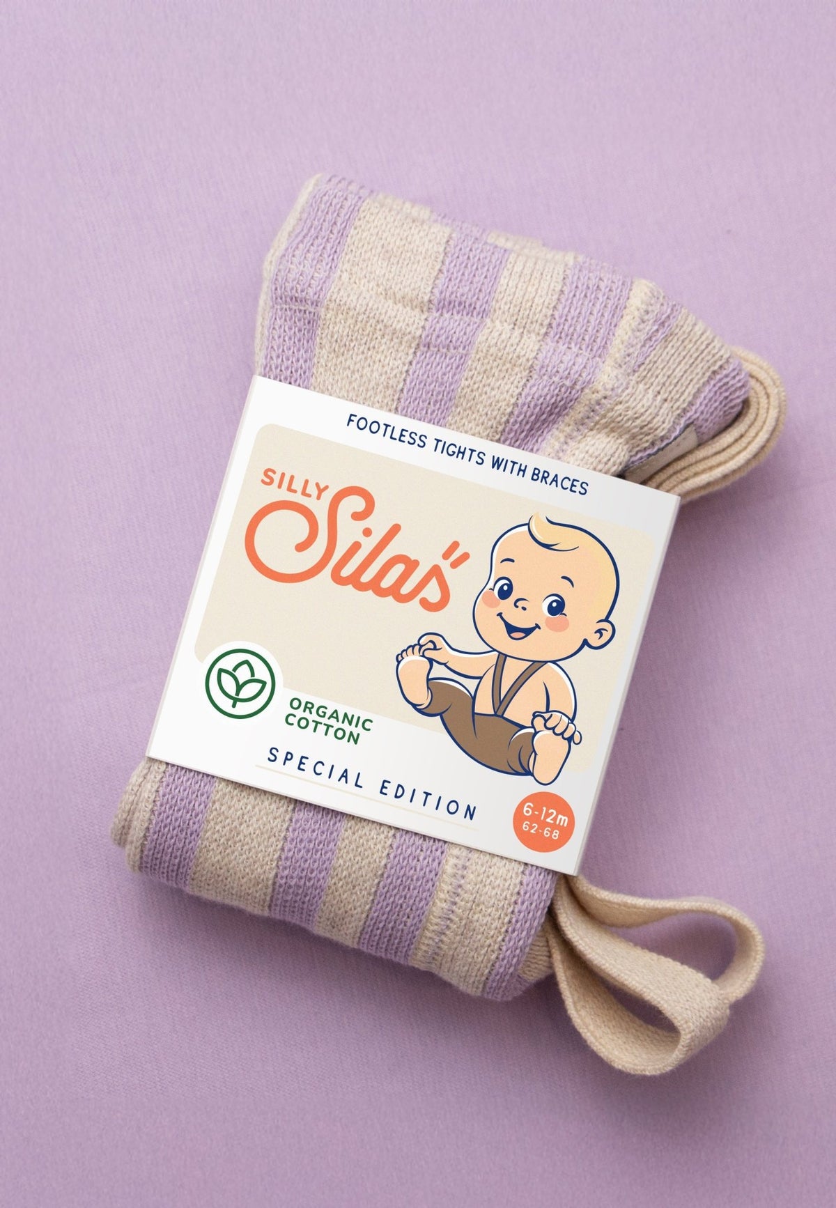 Silly Silas Footless Lavender x Cream Striped Silly Silas