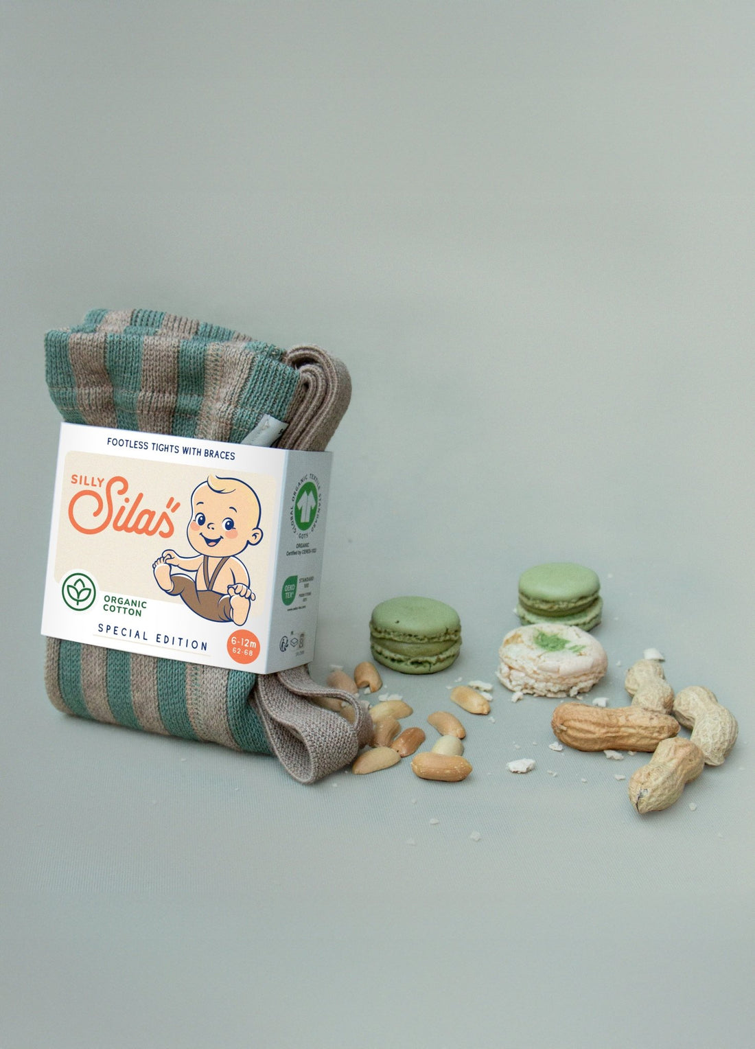 Silly Silas Footless matcha x peanut striped Silly Silas