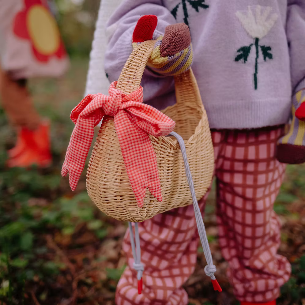 sticky lemon wicker basket with red bow